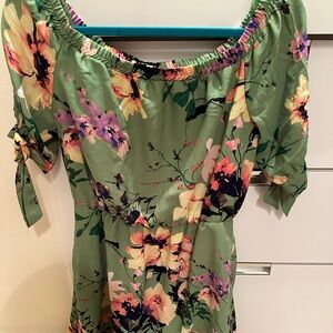 Green Floral Off-Shoulder Women’s Dress